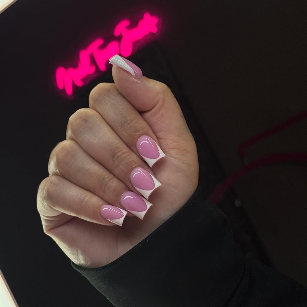 Pink and White French Tip Square Nails