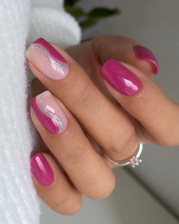 Pink Swirl Accent Nails with Glitter