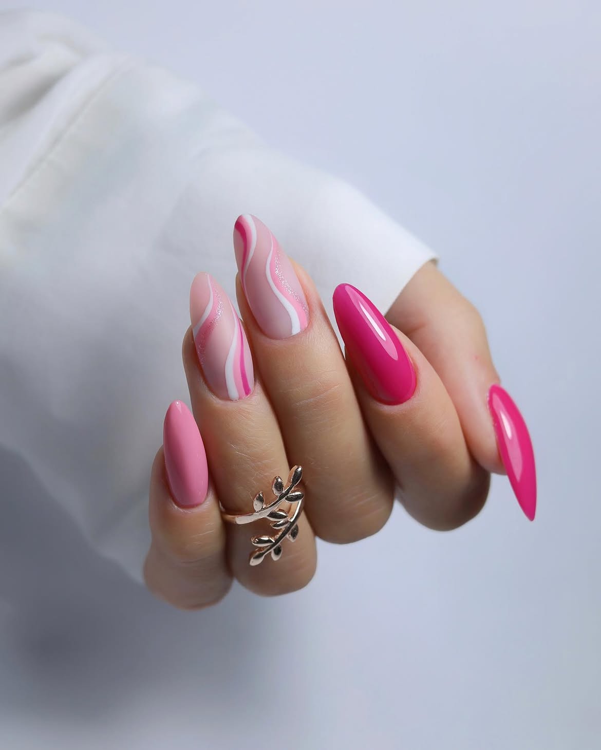 Pink Swirl Ombre Almond Nails