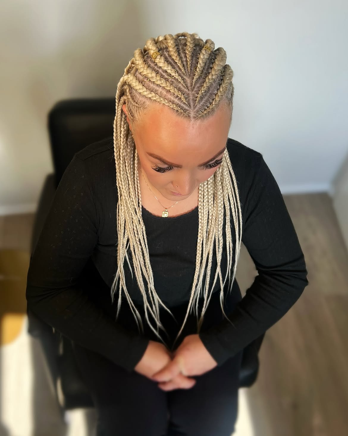 Platinum Blonde Fulani Braids With Gold Accents