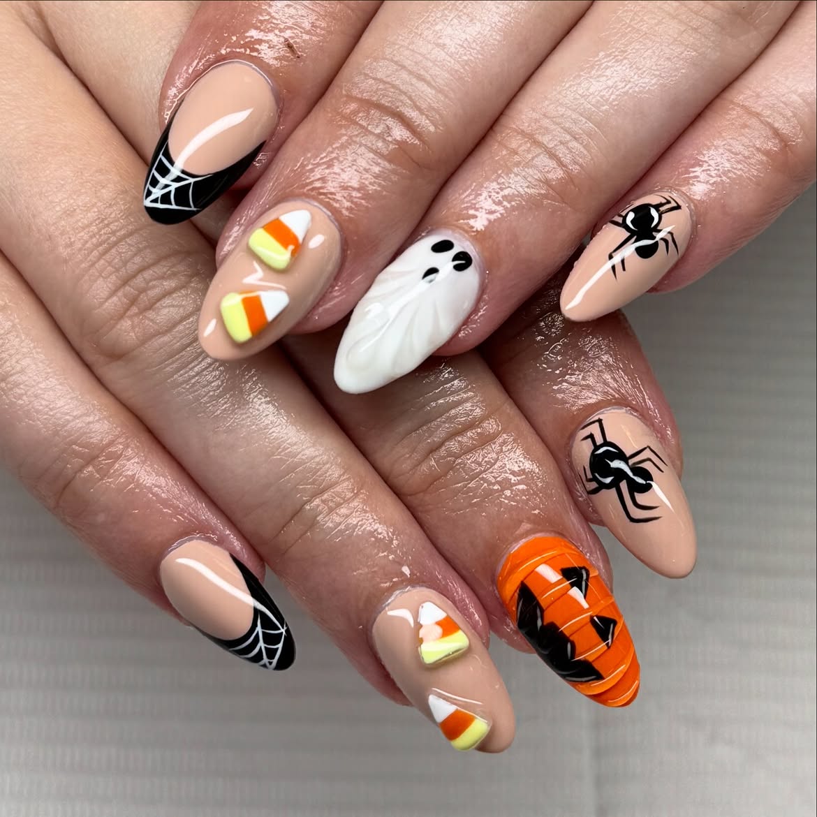 Playful Halloween Pumpkin and Ghost Nail Art