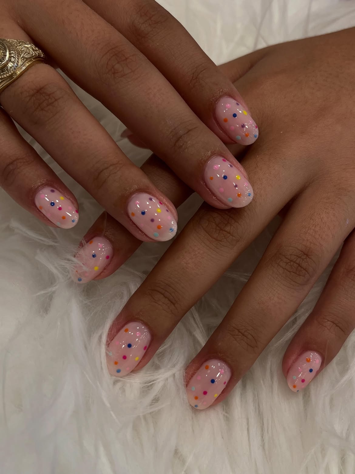 Playful Polka Dot Milky Pink Oval Nails