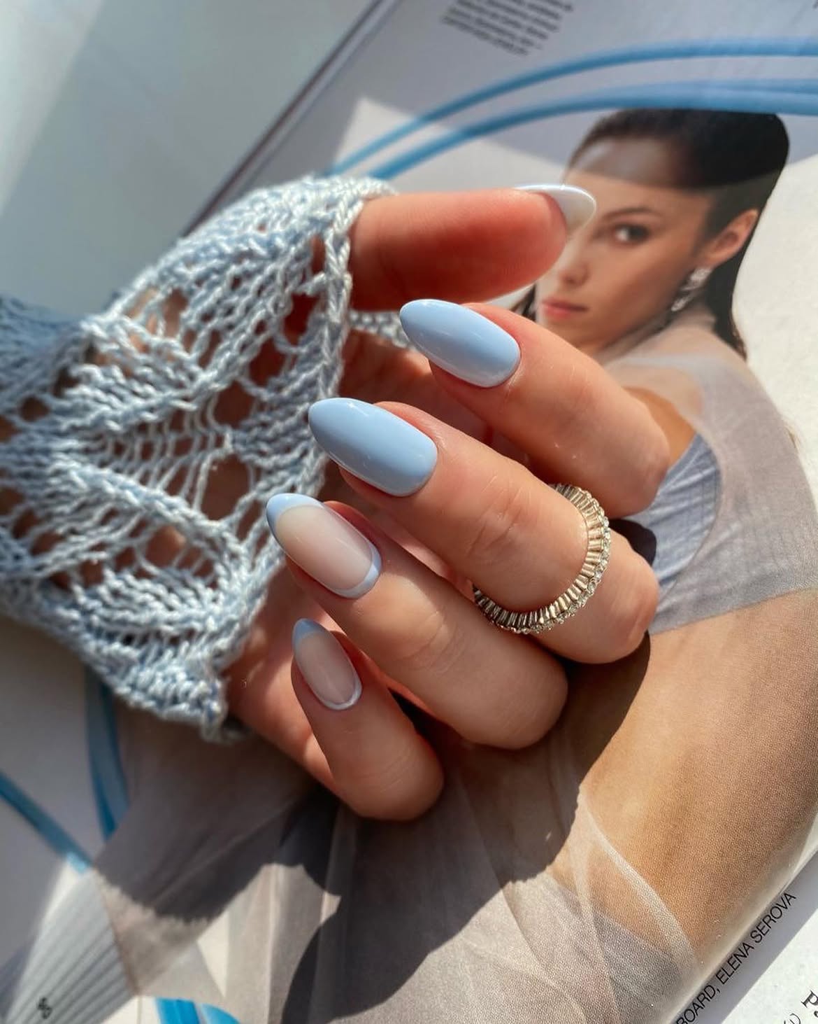 Powder Blue French Tip Almond Nails