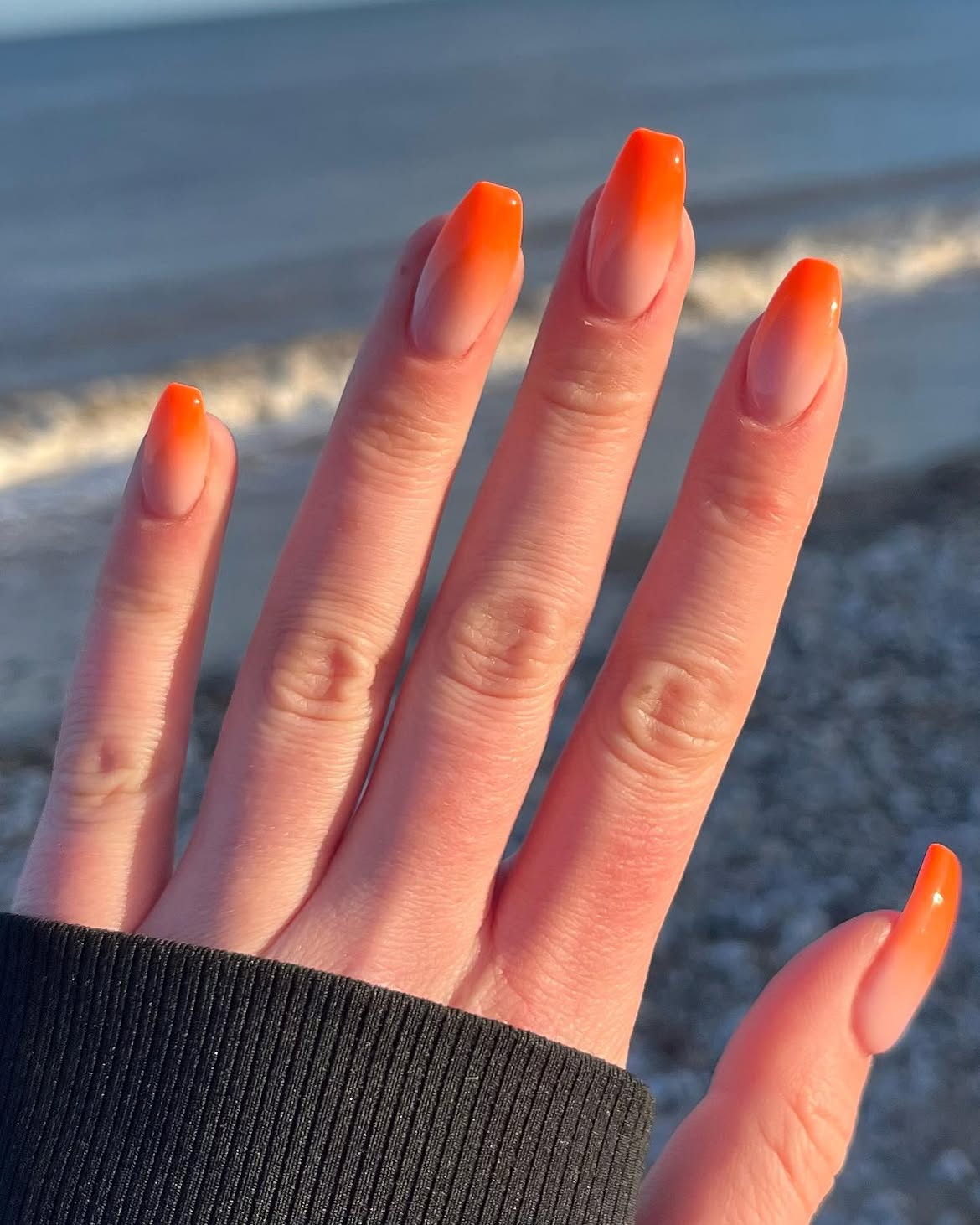 Radiant Orange Ombré Glossy Square Nails