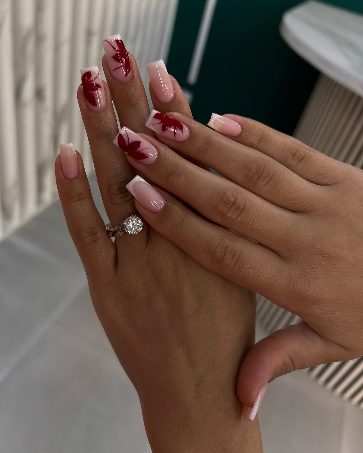 Red Maple Leaf French Ombre Acrylic Nails