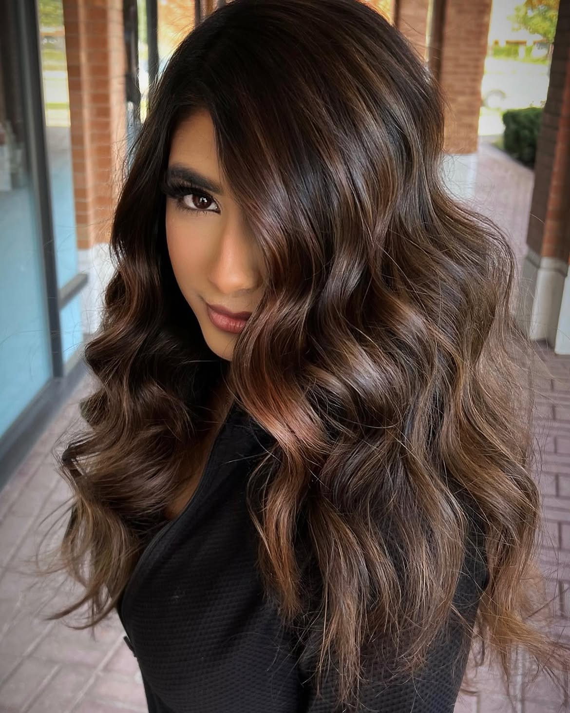Rich Auburn Balayage With Loose Waves