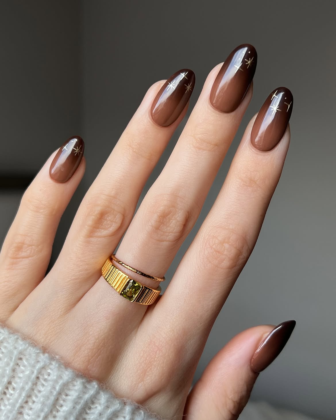 Rich Brown Ombre With Gold Star Accents