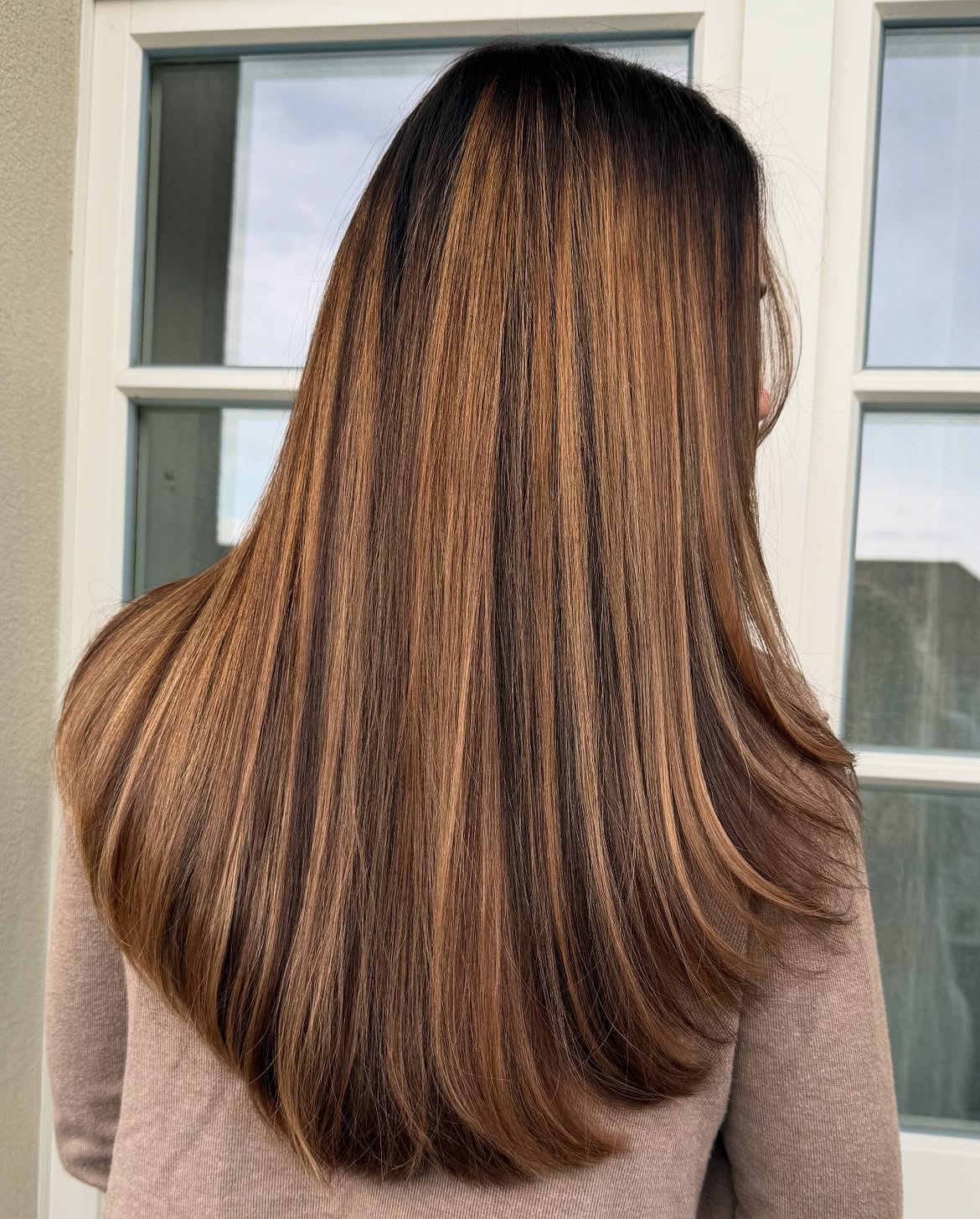 Rich Brunette With Caramel Balayage Waves