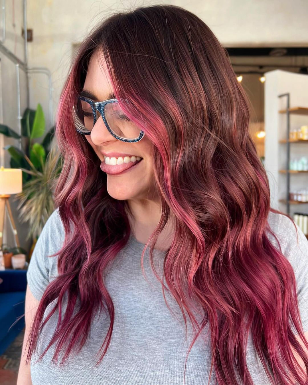 Rich Burgundy Base With Vibrant Magenta Highlights