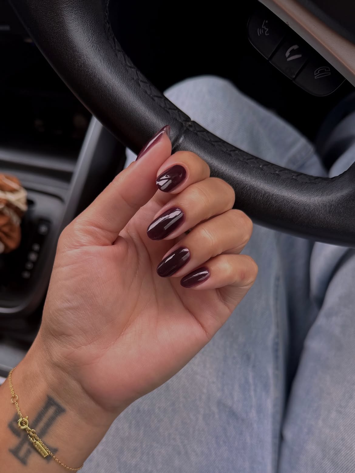 Rich Burgundy Glossy Almond Nails