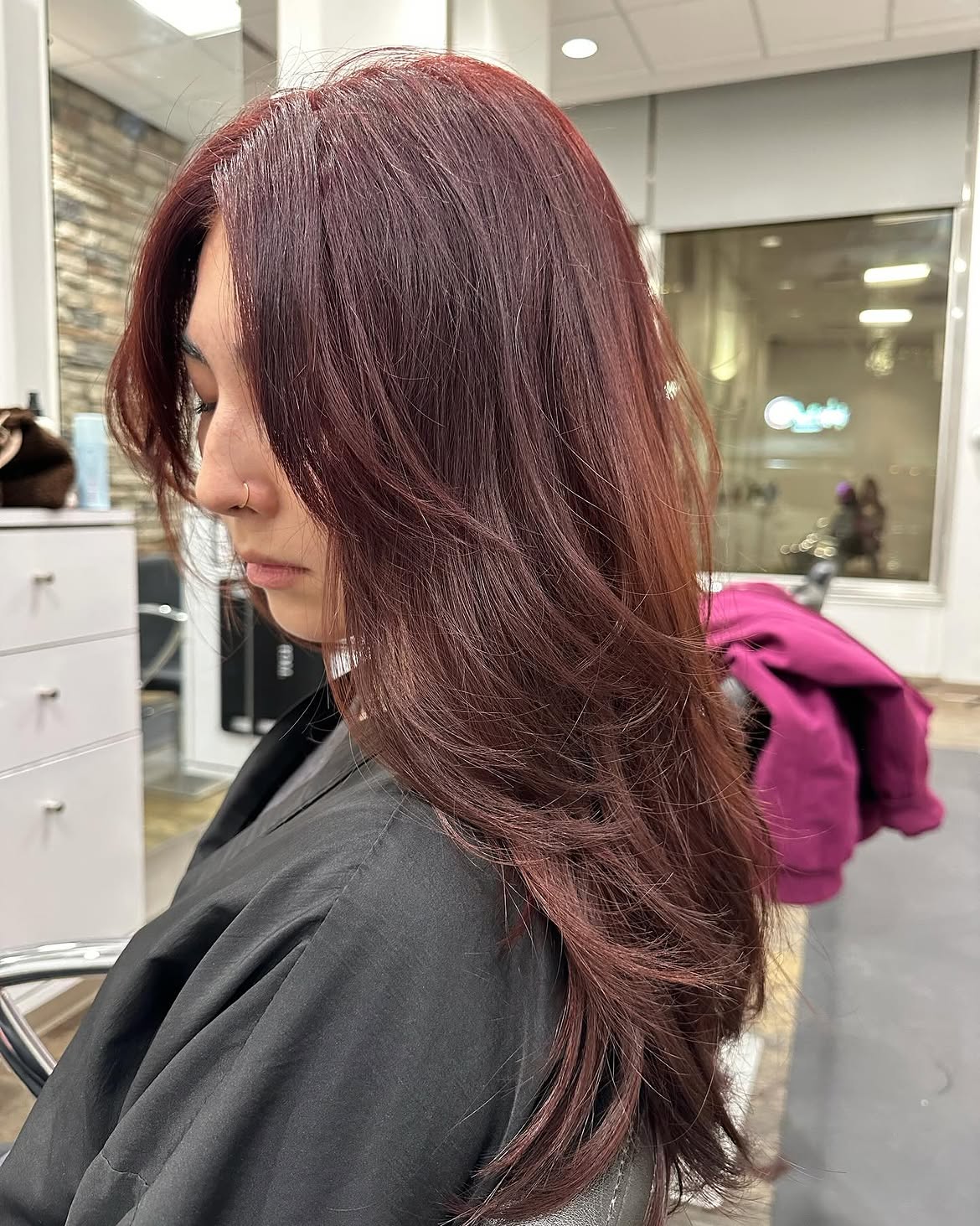 Rich Cherry Brown Balayage With Soft Layers