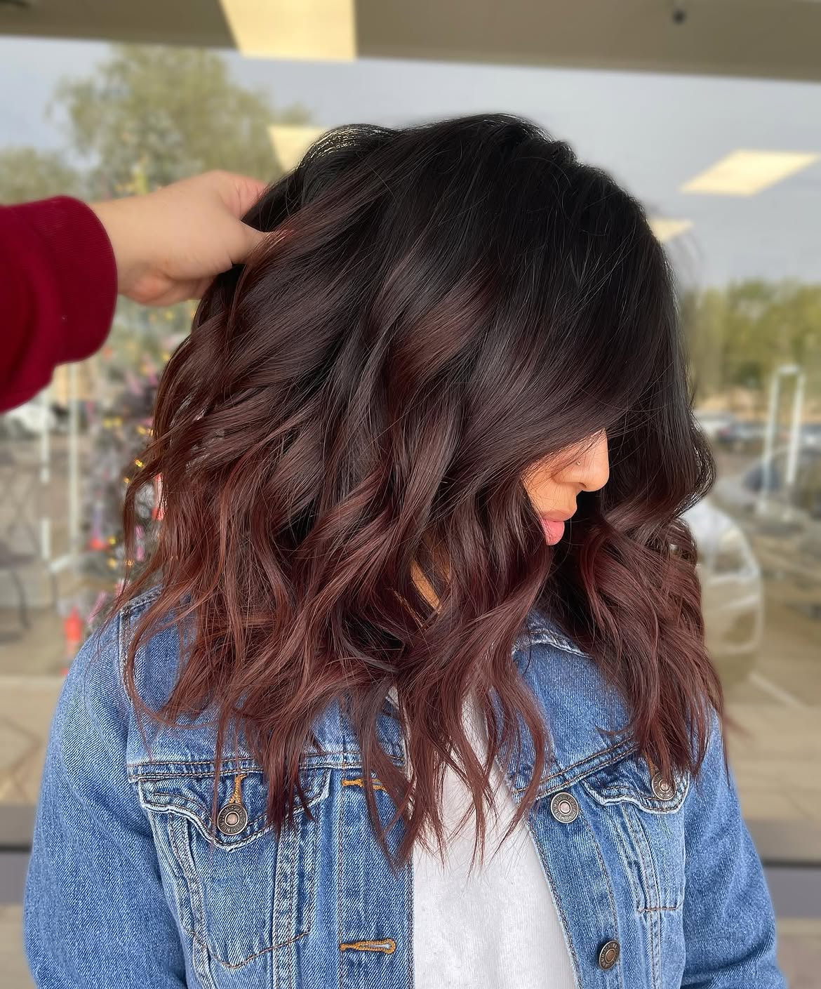 Rich Cherry Brown Ombre With Soft Waves
