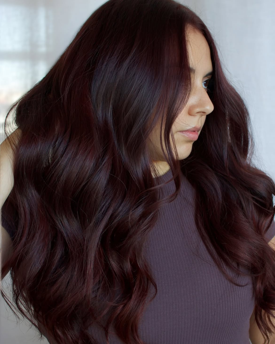 Rich Cherry Brown Waves With Subtle Dimension