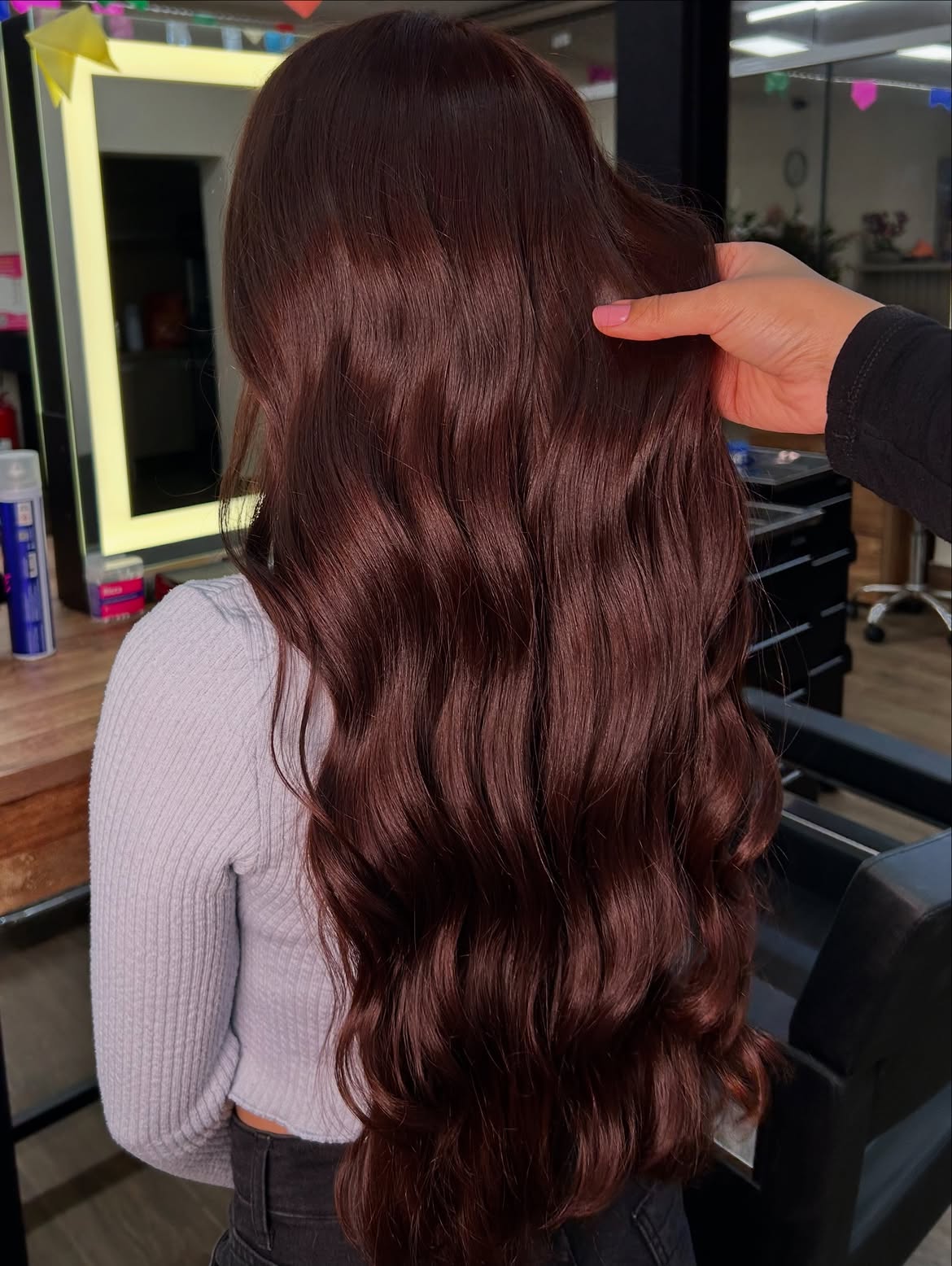 Rich Cherry Brown Waves With Subtle Gloss