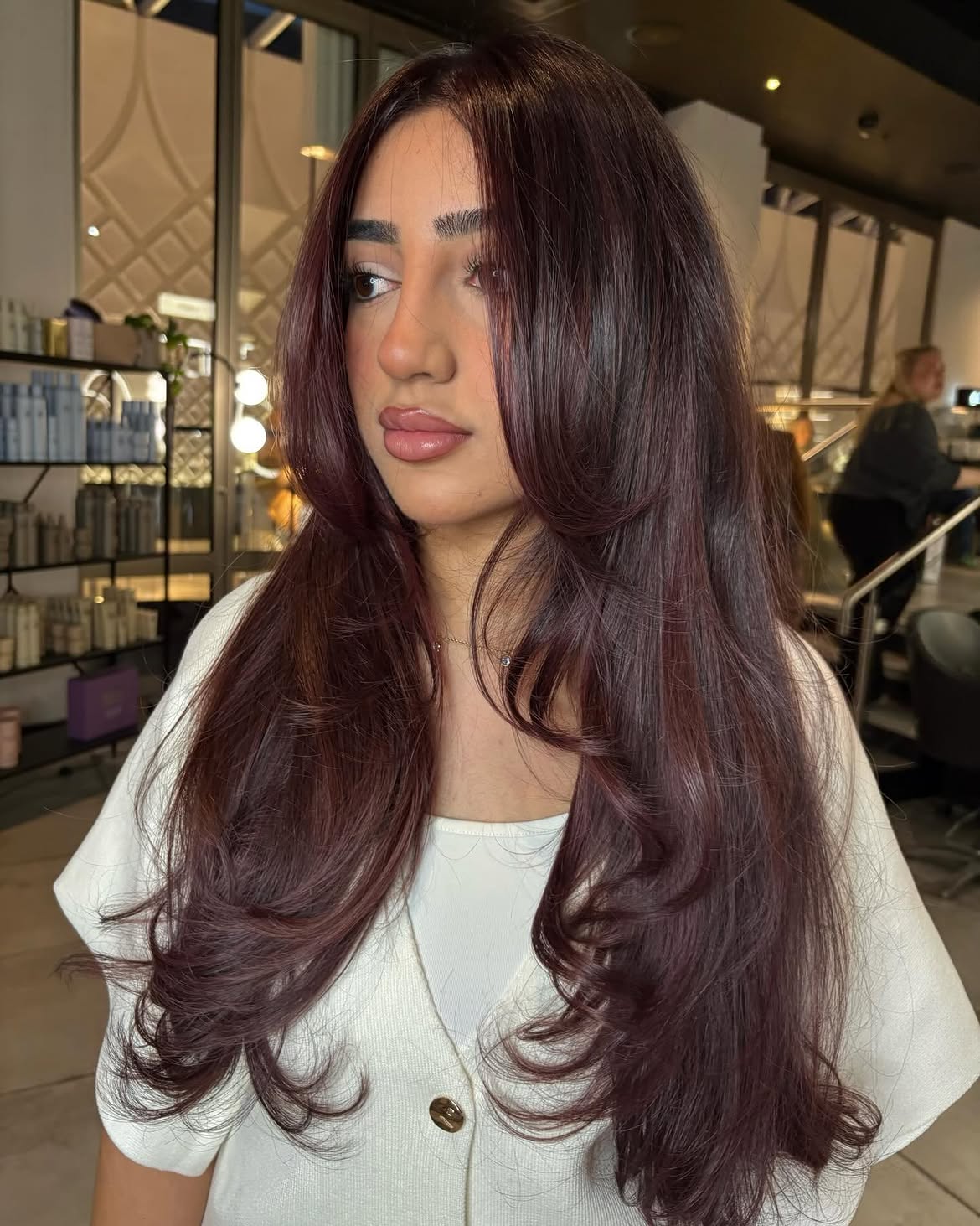 Rich Cherry Brown With Voluminous Face-Framing Layers