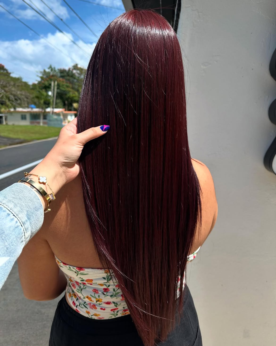 Rich Cherry Cola Long Straight Hair