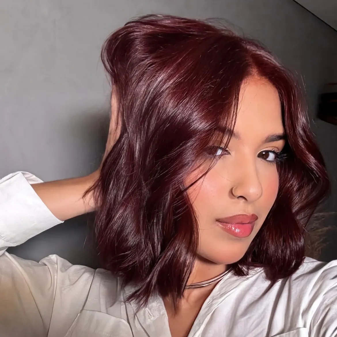 Rich Cherry Cola Waves On A Collarbone Lob