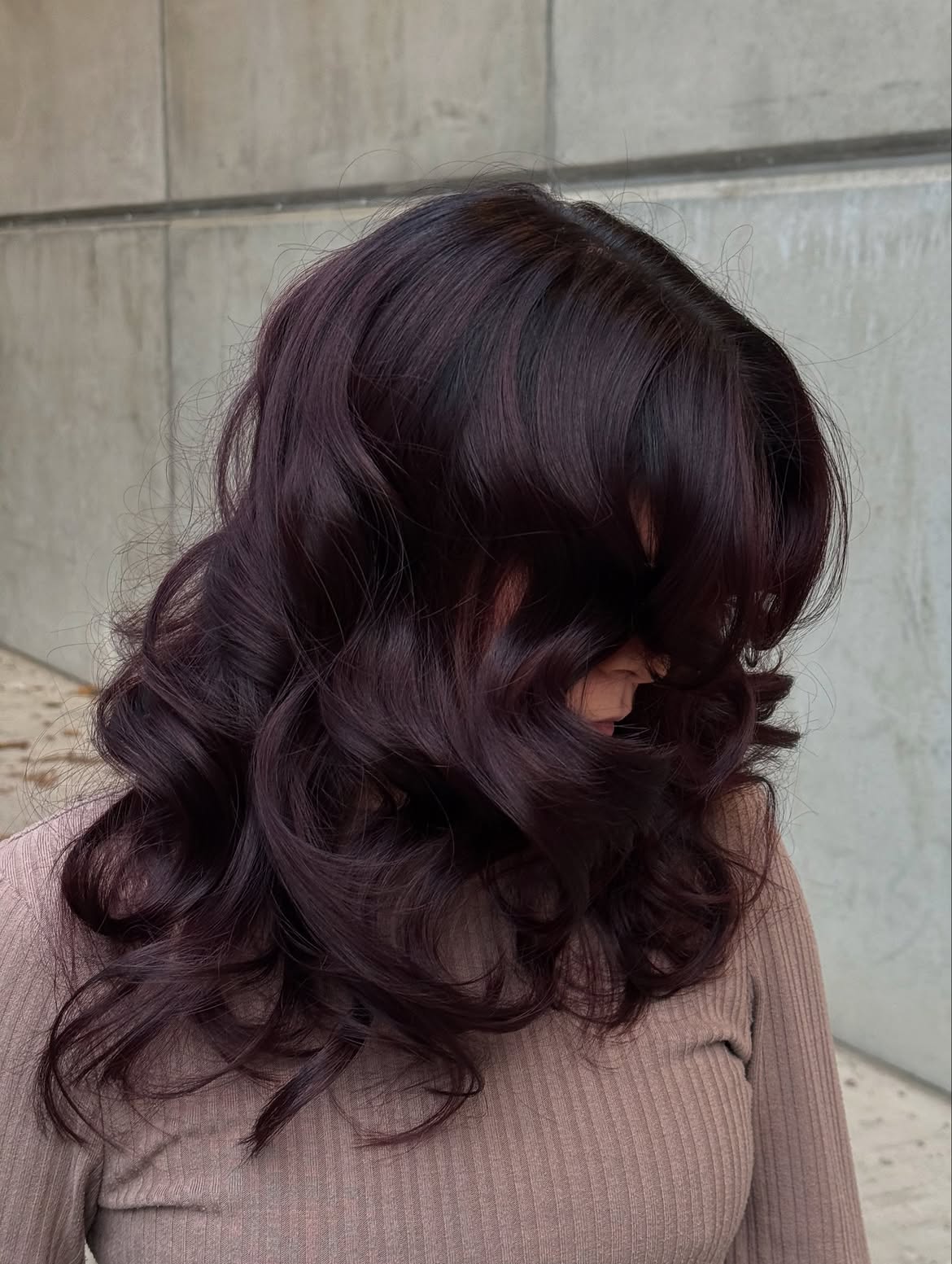 Rich Cherry Cola Waves With Face Framing Layers