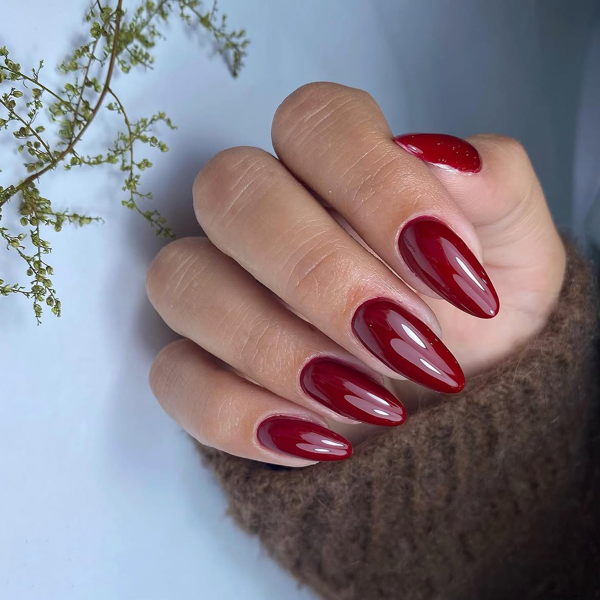 Rich Cherry Red Glossy Stiletto Nails