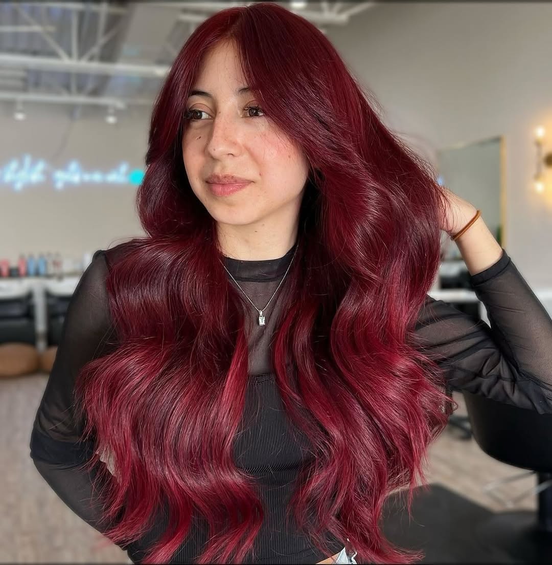Rich Cherry Red With Voluminous Waves