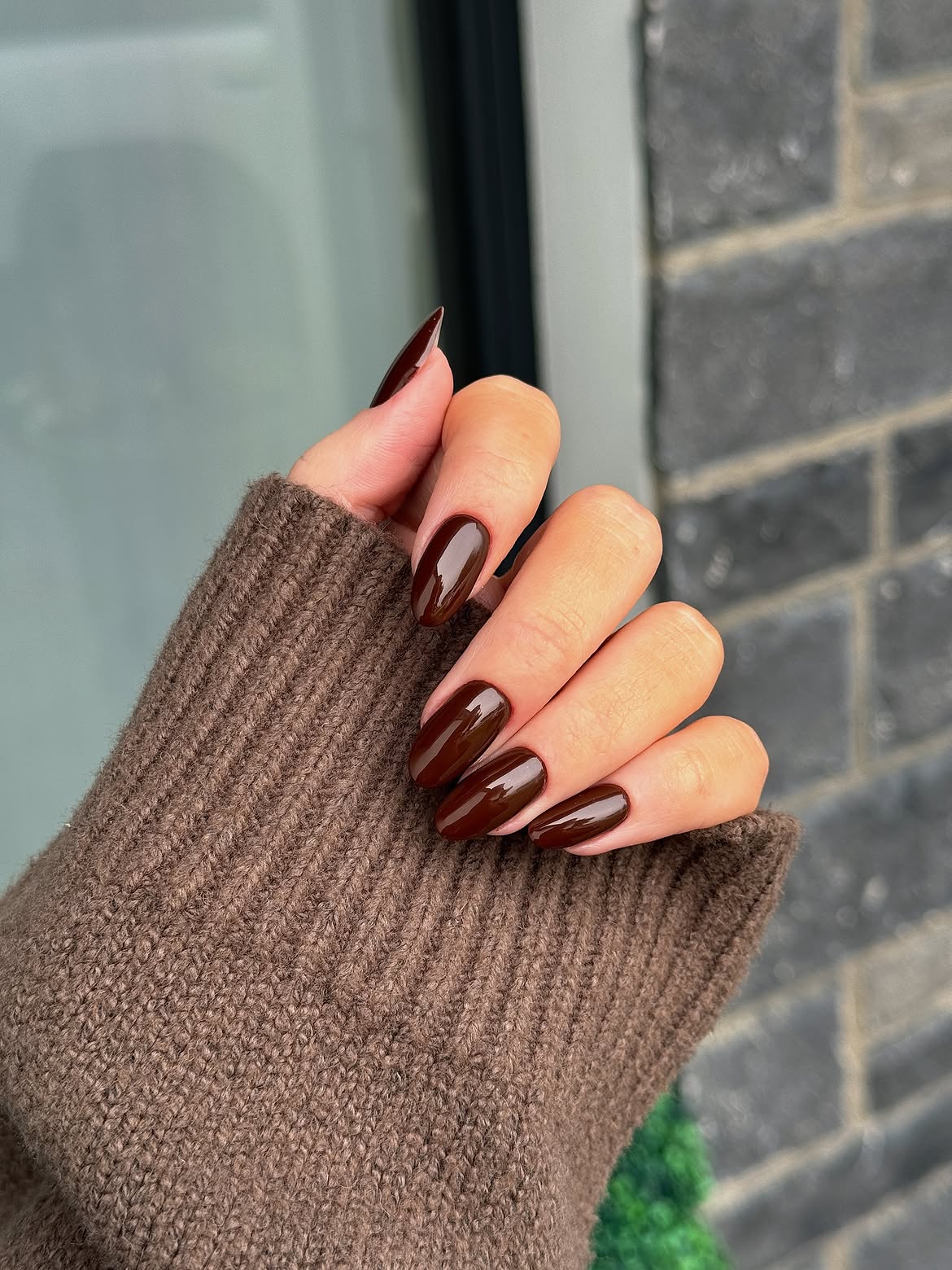 Rich Chocolate Almond Glossy Nails