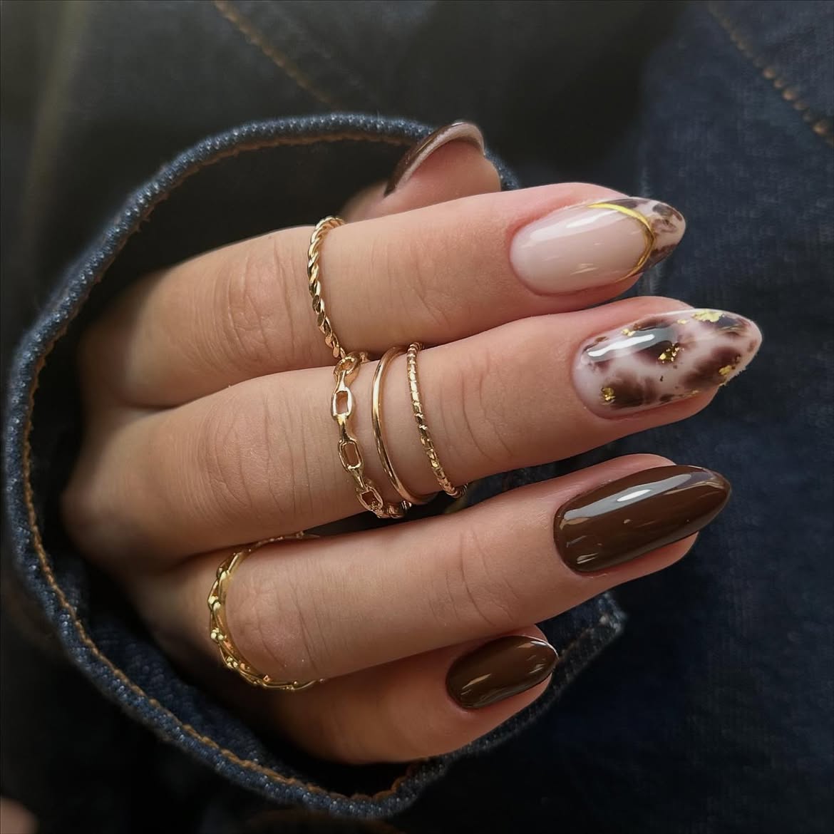 Rich Chocolate Animal Print Almond Nails