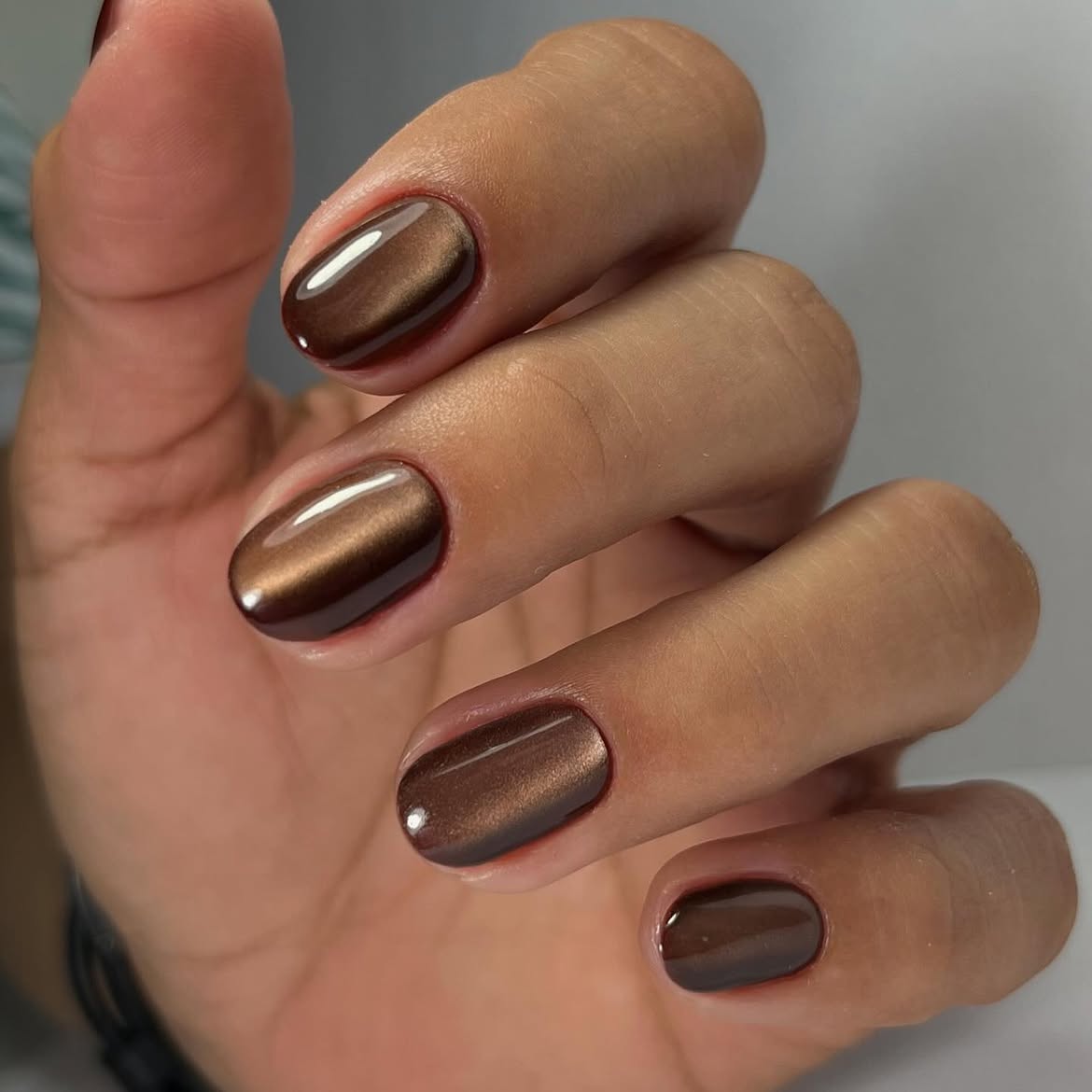 Rich Chocolate Brown Cat Eye Oval Nails