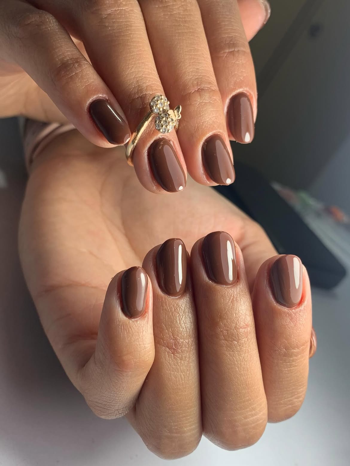 Rich Chocolate Brown Glossy Oval Nails