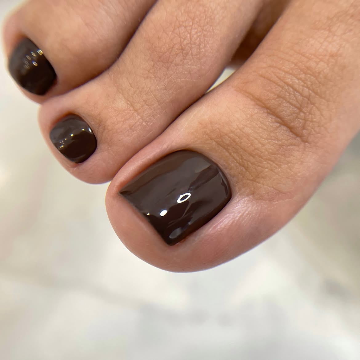 Rich Chocolate Brown Glossy Pedicure