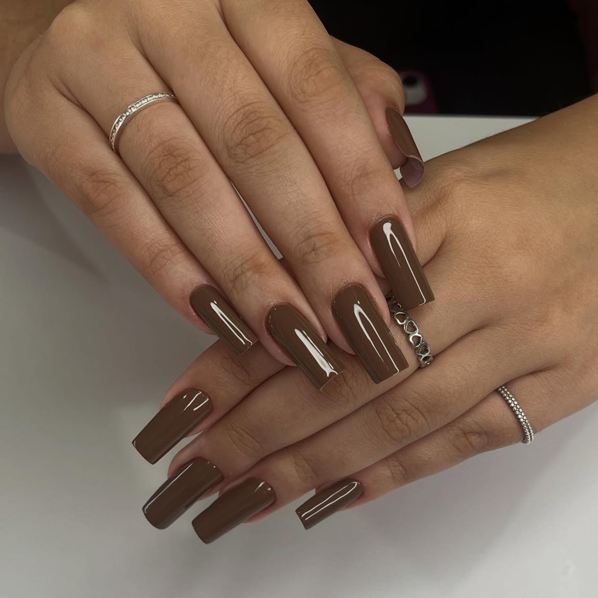 Rich Chocolate Brown High Gloss Coffin Nails