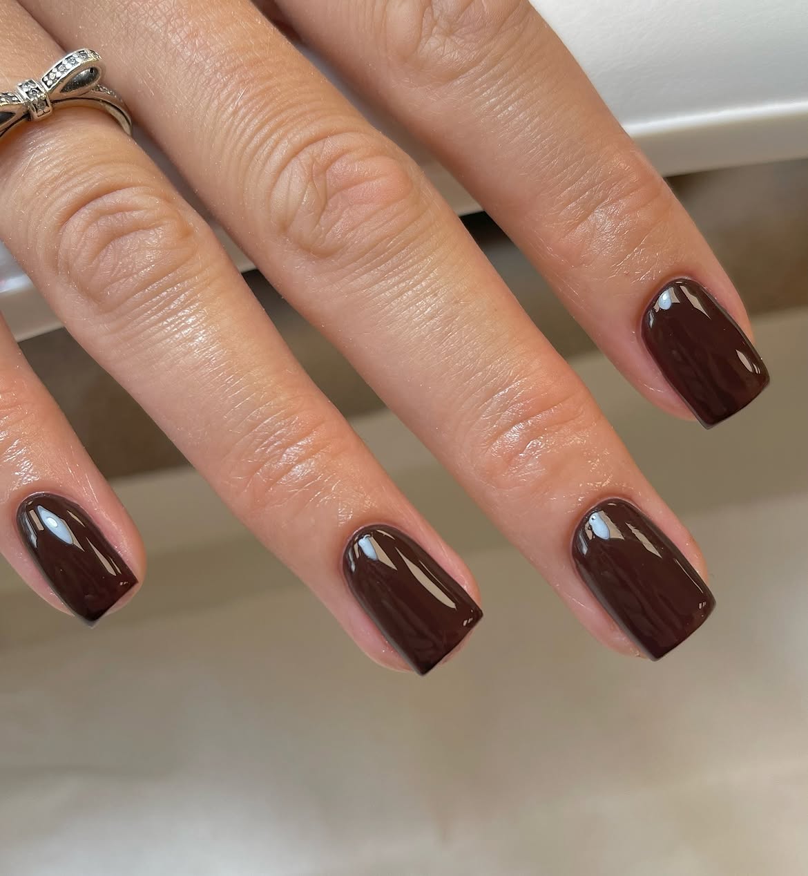 Rich Chocolate Brown High Gloss Nails