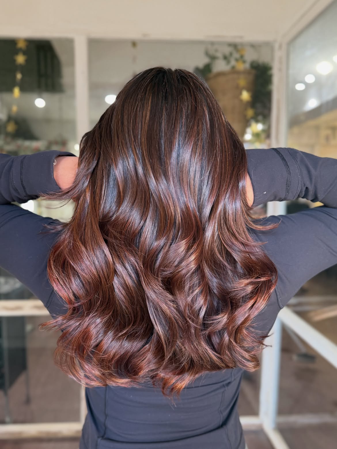 Rich Chocolate Brown With Auburn Balayage Waves