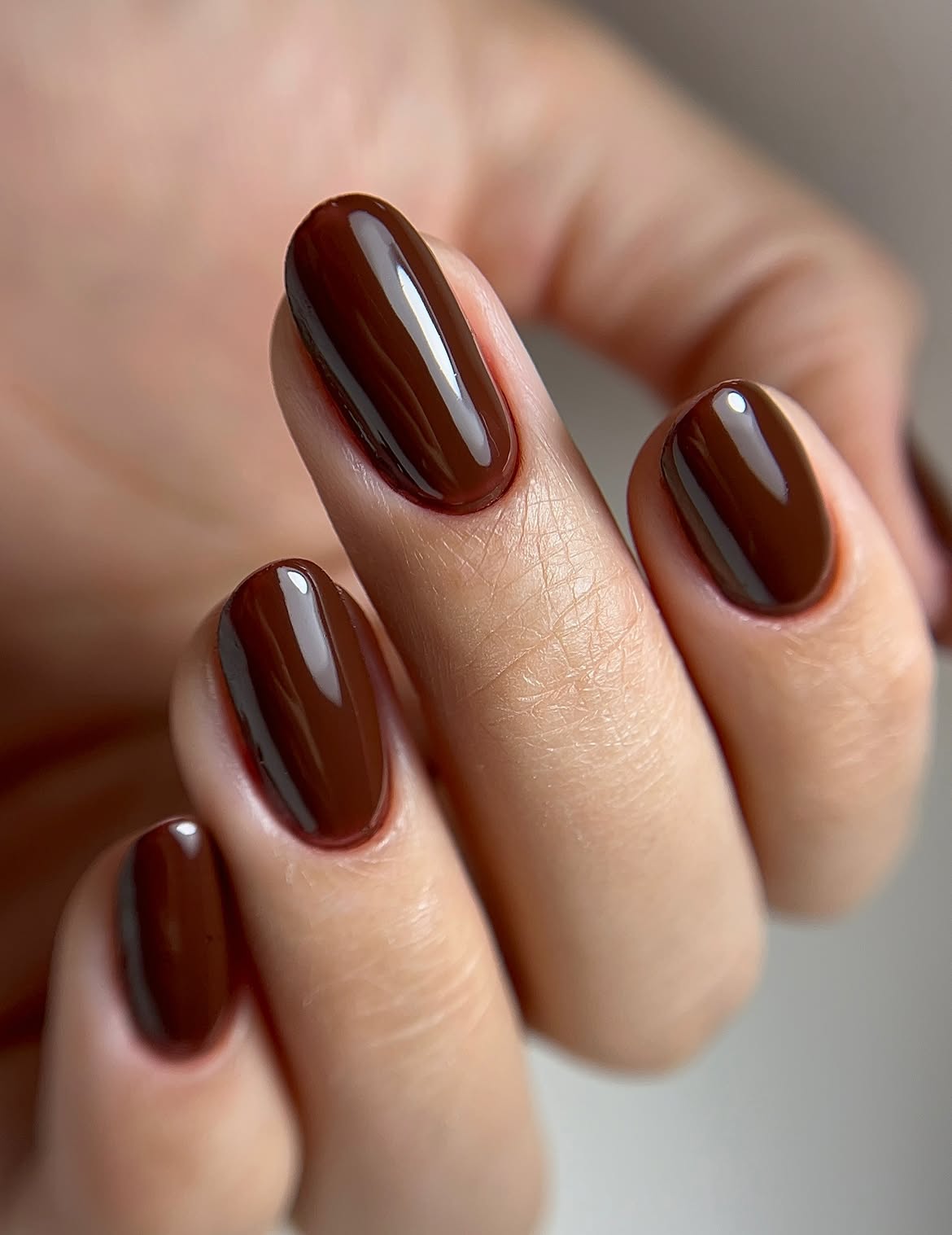 Rich Chocolate Glossy Almond Nails