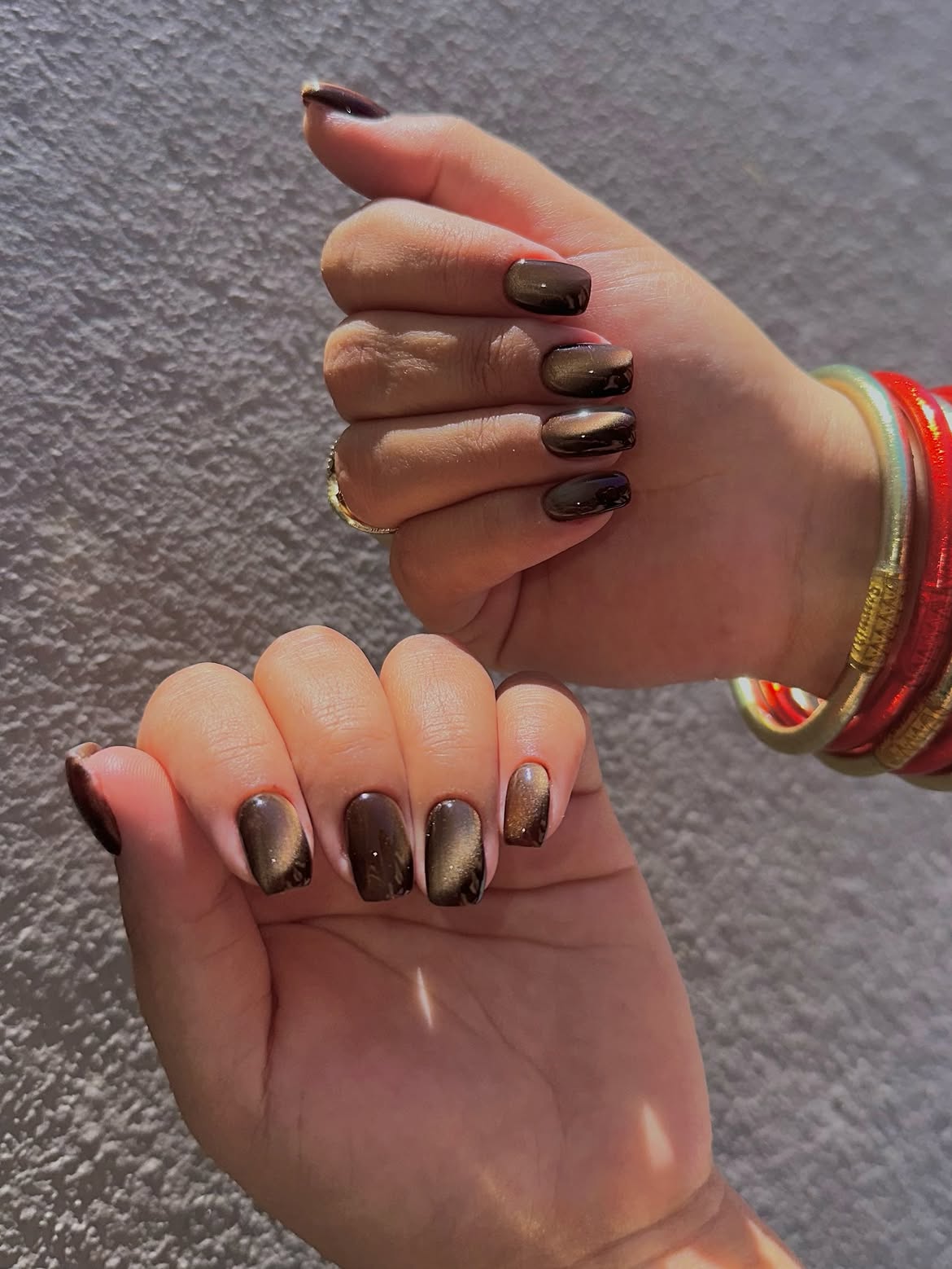 Rich Chocolate Swirl Cat Eye Nails