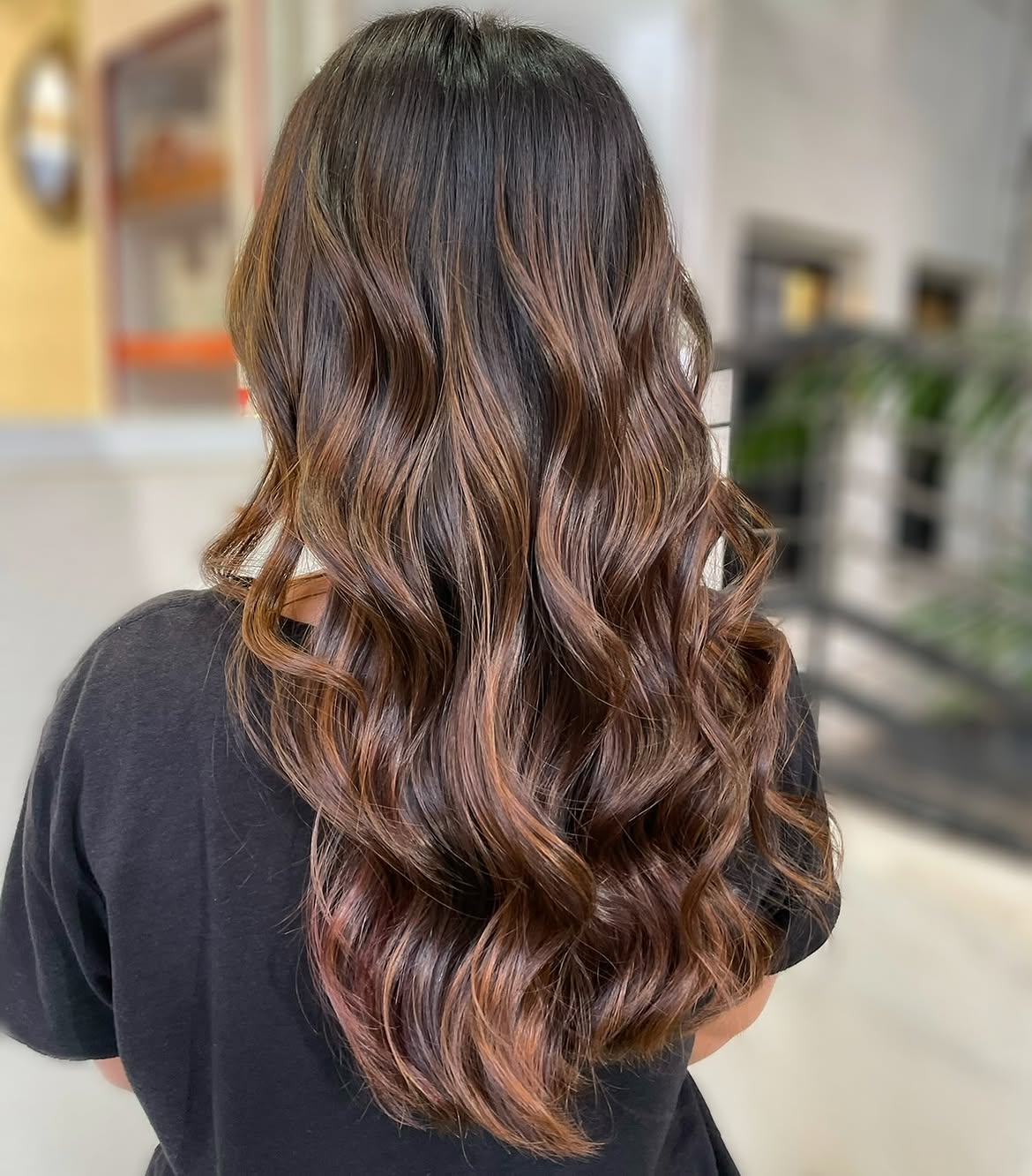Rich Cinnamon Balayage With Loose Waves