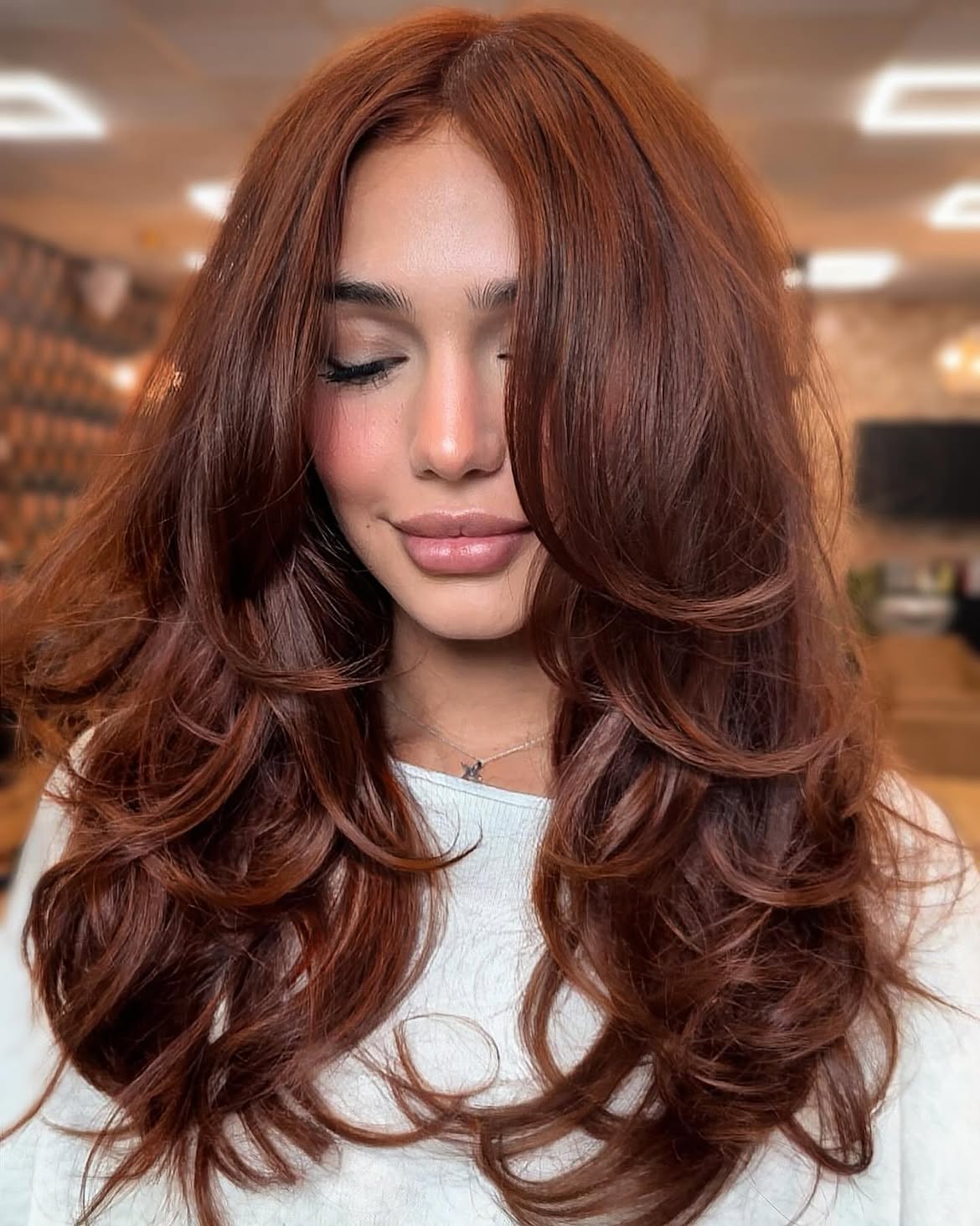 Rich Cinnamon Brown Layered Waves