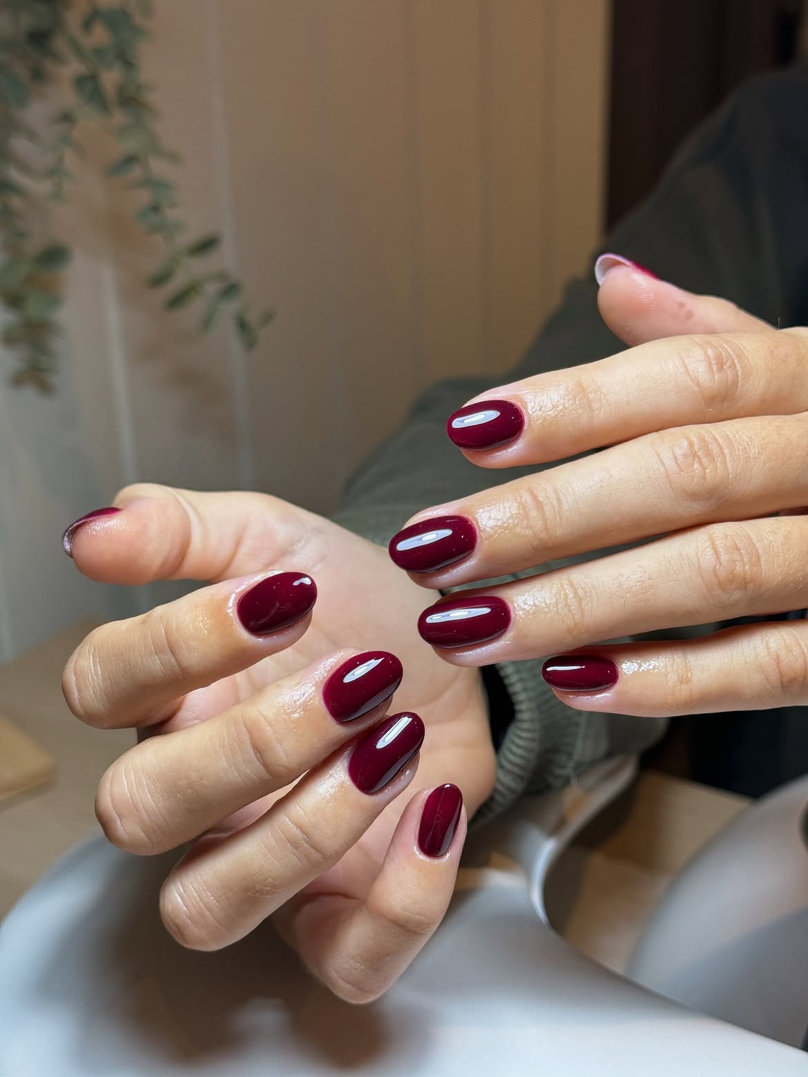 Rich Cranberry Glossy Oval Nails