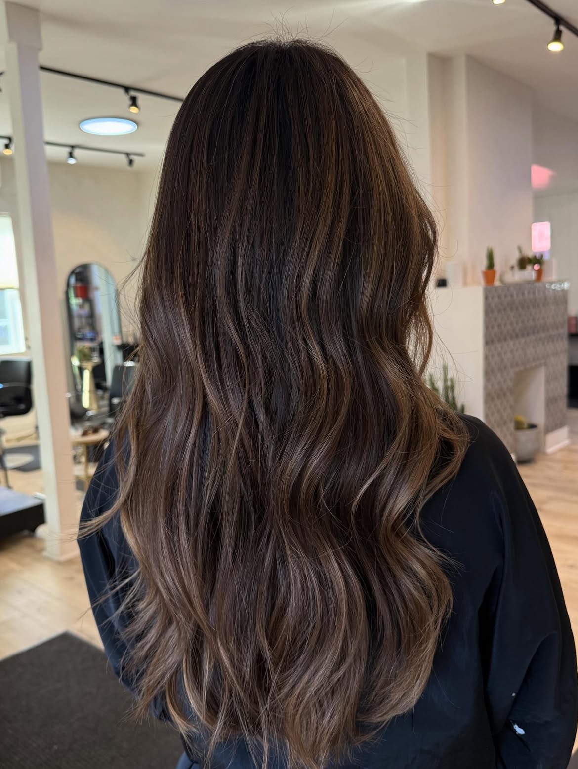 Rich Espresso Balayage With Subtle Caramel Highlights