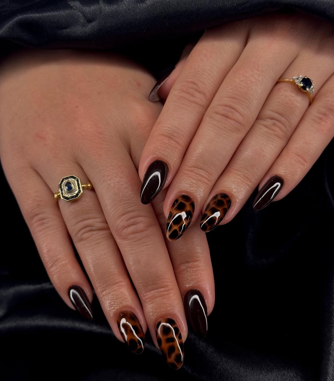 Rich Espresso Cheetah Almond Nails