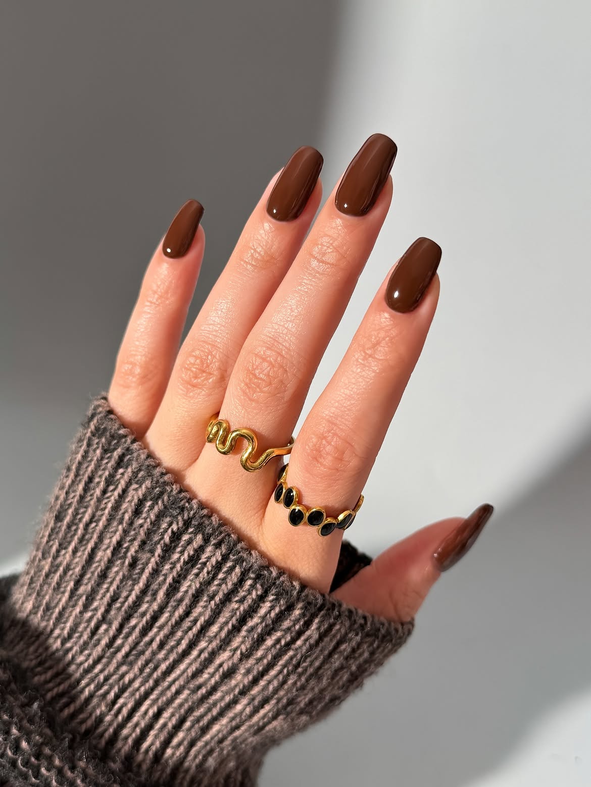 Rich Espresso Glossy Long Oval Nails