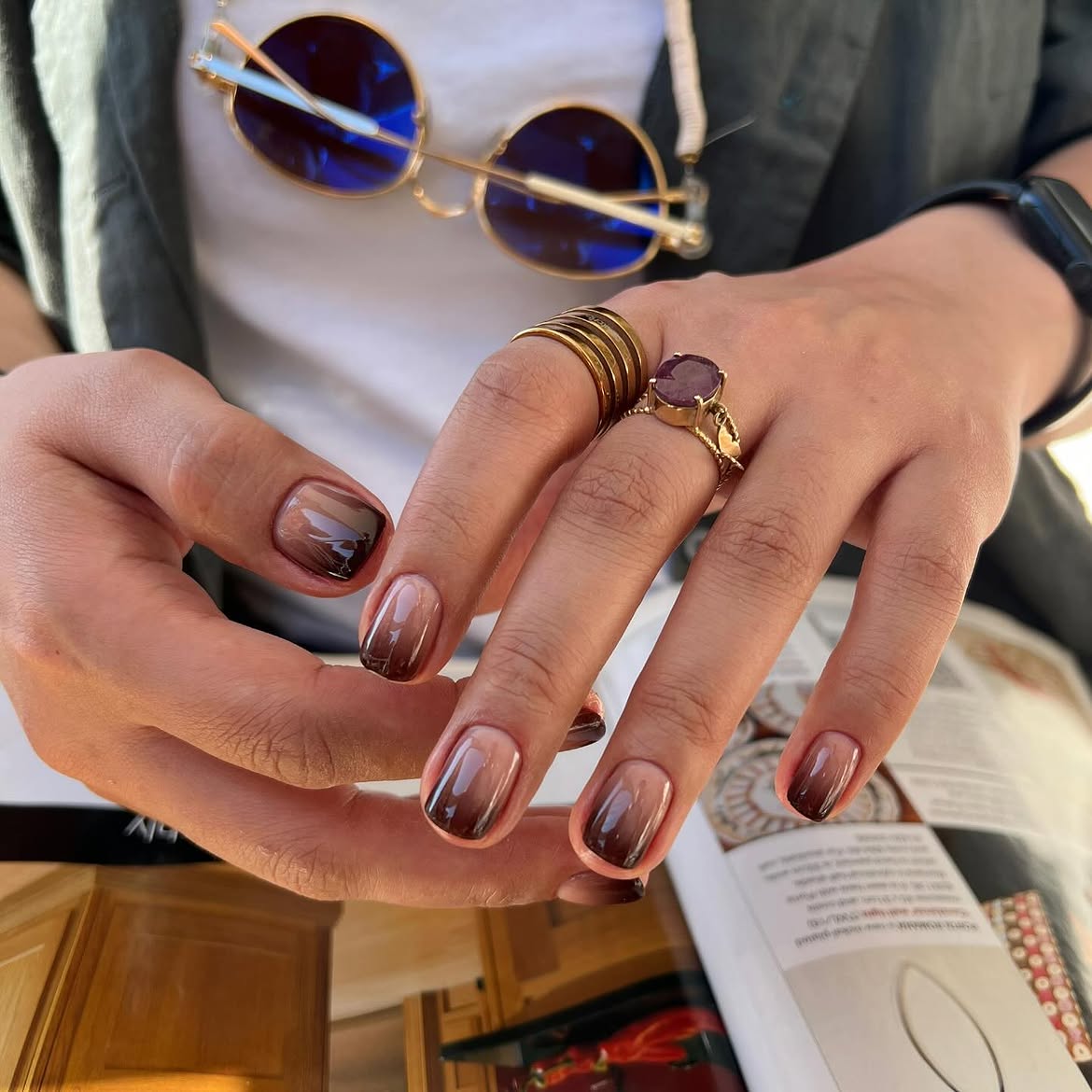 Rich Espresso To Milky Coffee Ombre Nails