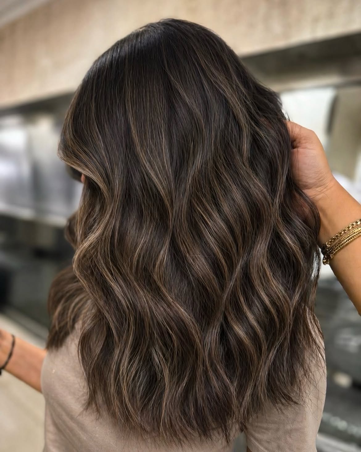 Rich Espresso With Caramel Balayage Waves