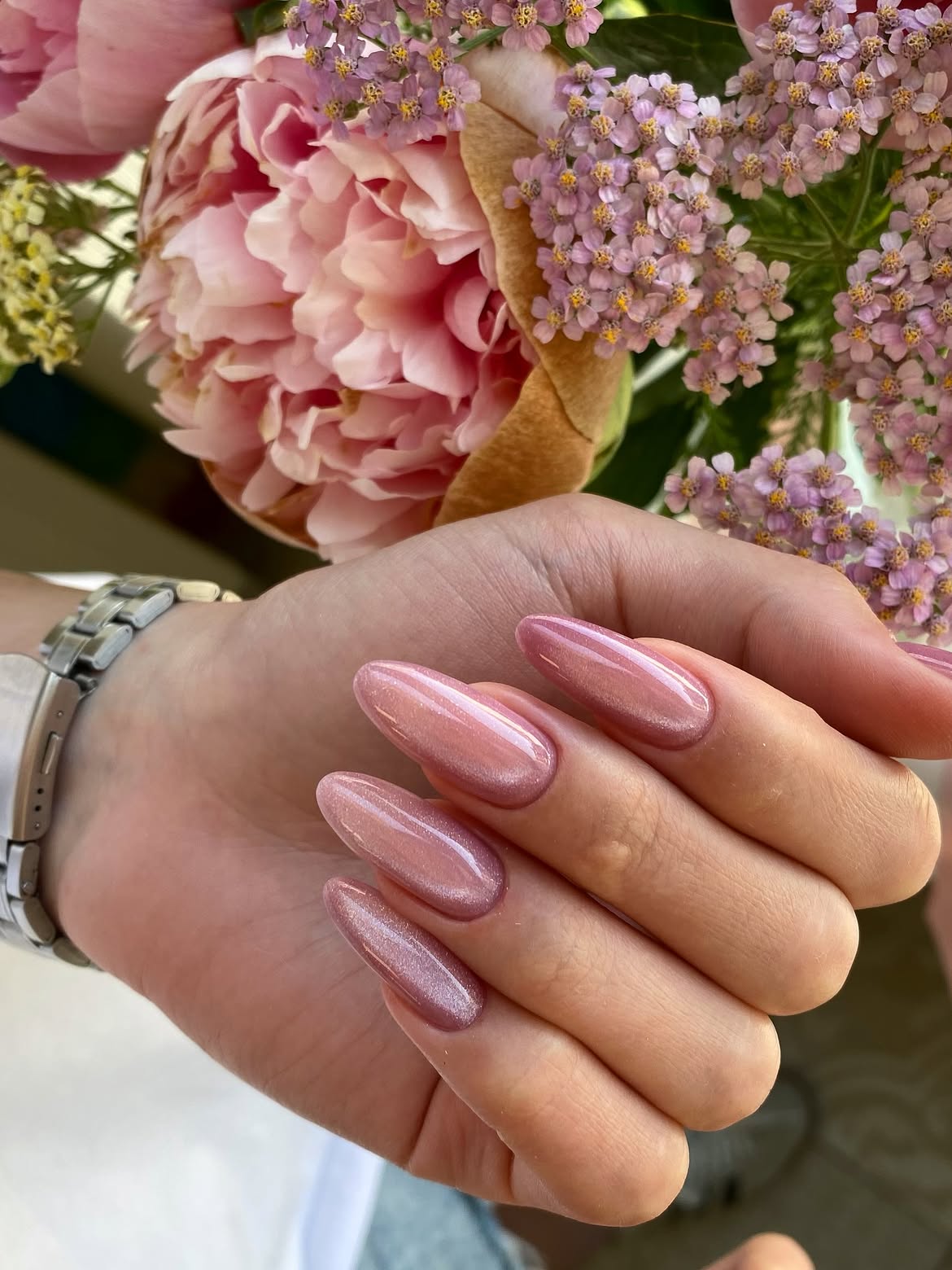 Rose Gold Cat Eye Almond Nails