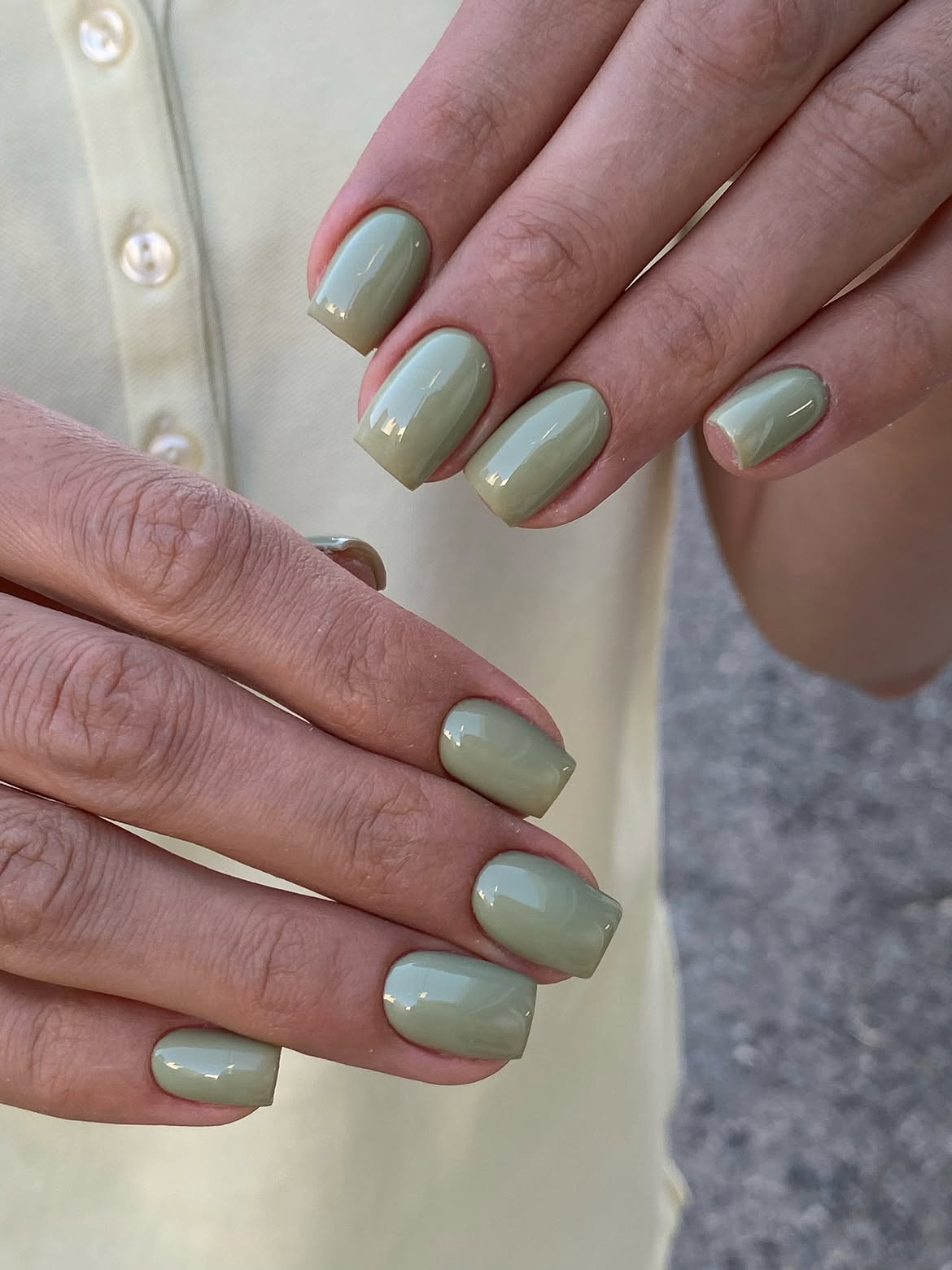 Sage Green Glossy Square Nails