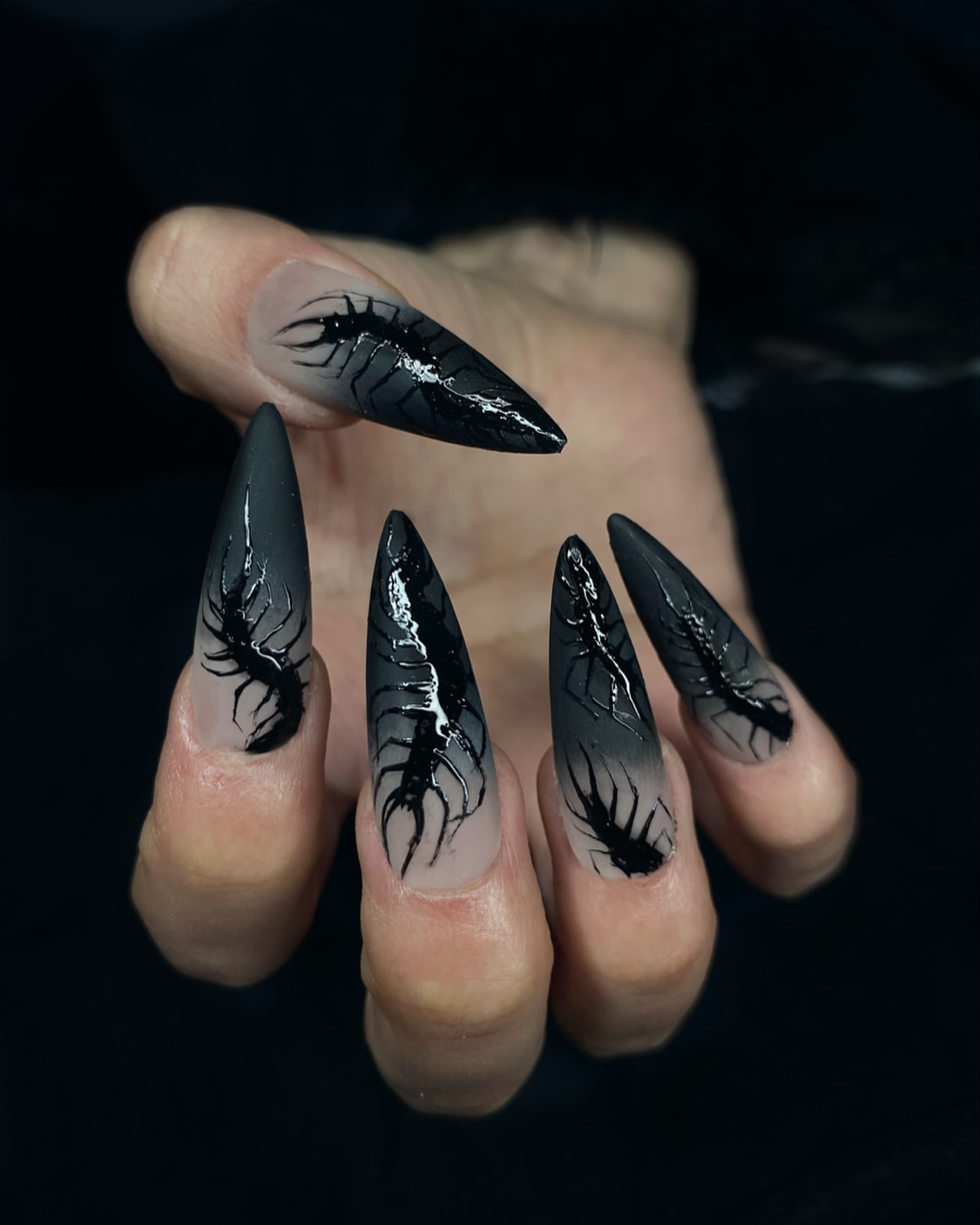 Scary Scorpion Ombre Stiletto Nails