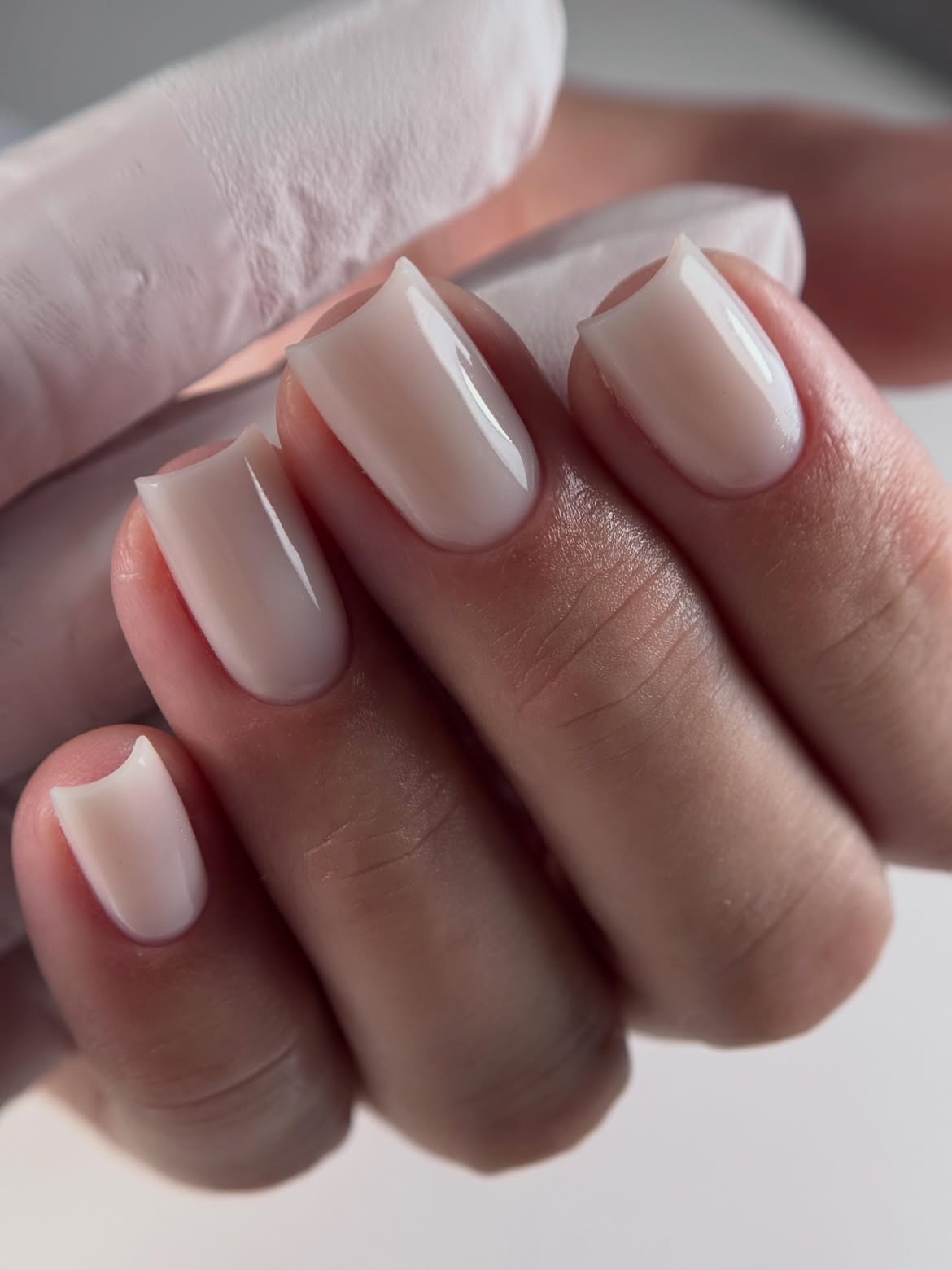 Sheer Milky Beige Soft Almond Nails