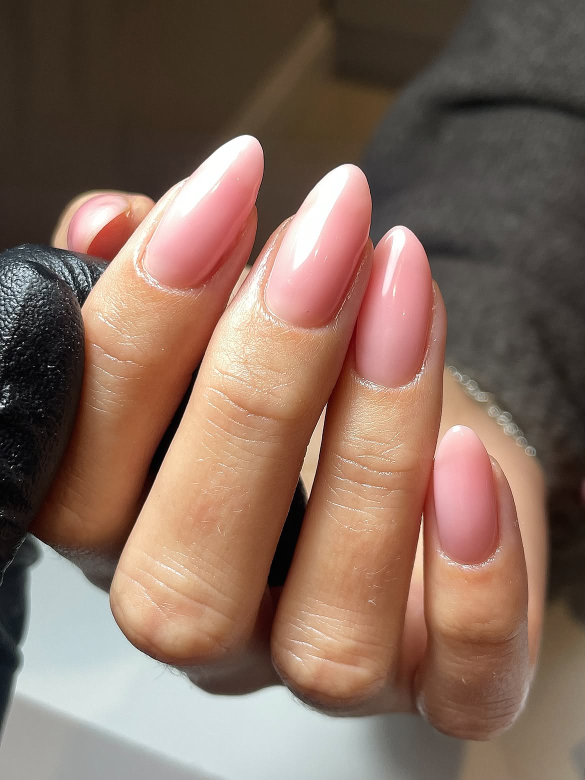Sheer Milky Pink Almond French Tips