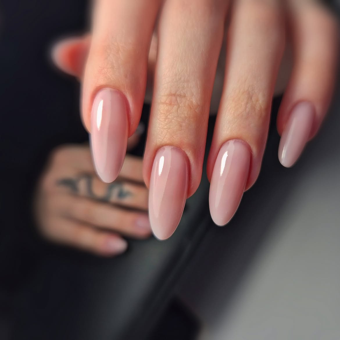 Sheer Pink Almond Gel Nails