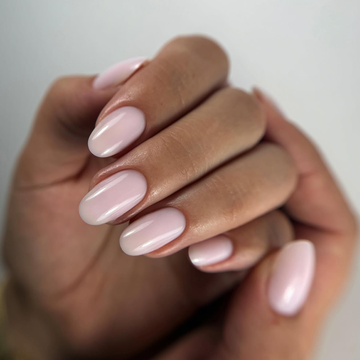 Sheer Pink Milky Oval Nails