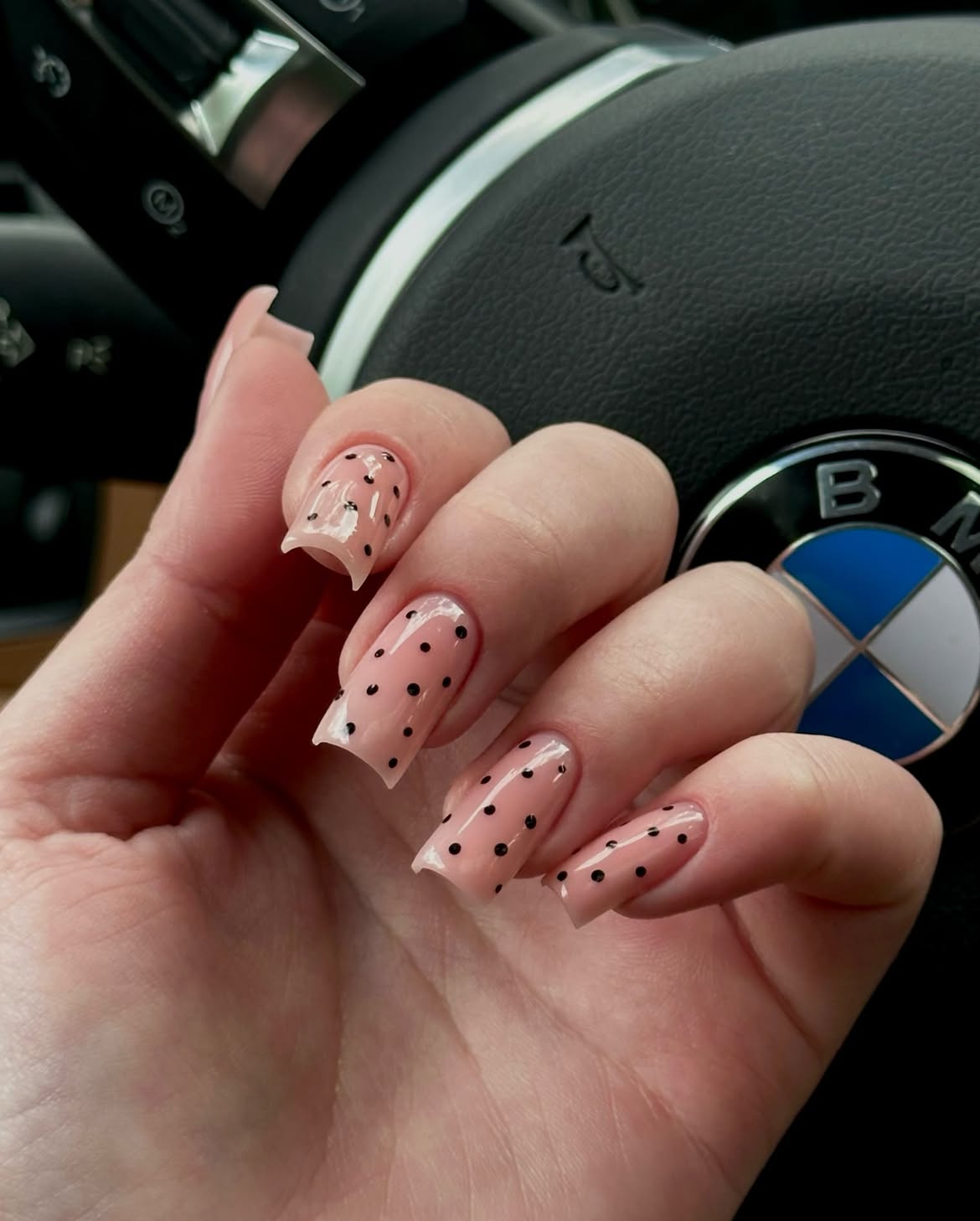 Sheer Pink Polka Dot Square Acrylic Nails